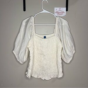 NWOT | Old Navy | Peasant Sleeve Square Neck Ruched Top | Cream | L